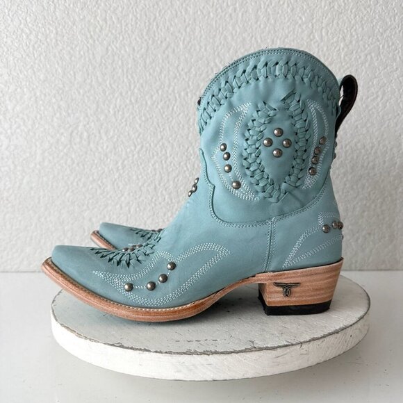 Lane COSSETTE Ladies Cowboy Bootie 7 Blue Leather Cowgirl Western Short Boots - Picture 5 of 13